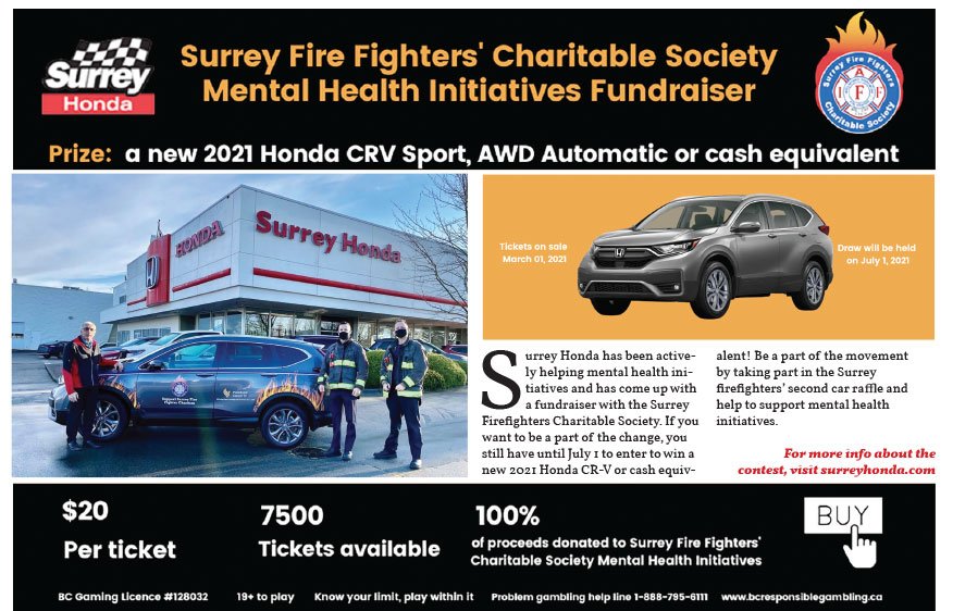 Support the Surrey firefighters’ second car raffle and win big!