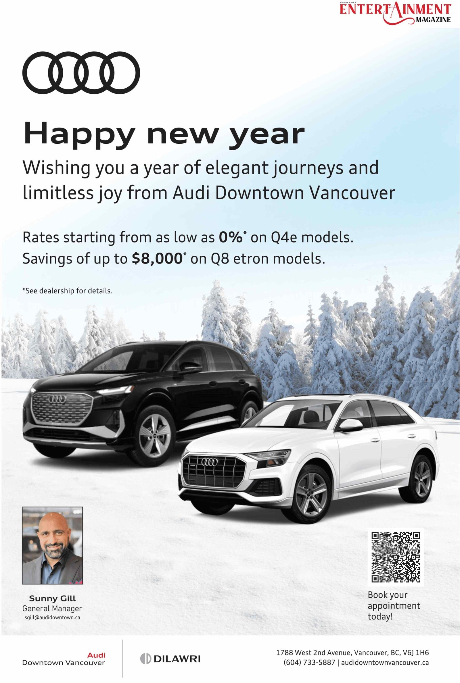 Happy new year Wishing you a year of elegant journeys and limitless joy from Audi Downtown Vancouver